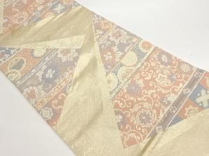 変わり横段に花唐草・古典柄模様織出し袋帯